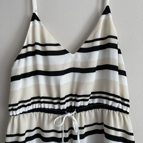 Aritzia Babaton Double V-Neck Tank Top Medium Striped Black Tan Sleeveless - Picture 3 of 11